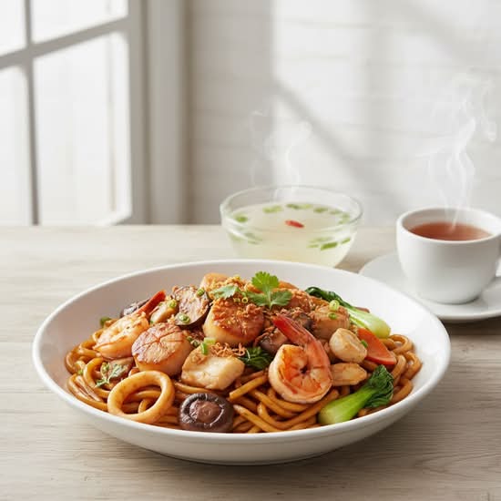 113. Fook Kein Style Assorted Seafood Fried Thick Noodle 什錦福建炒粗麵